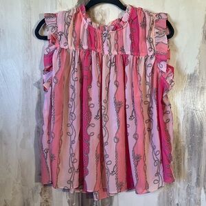 NWT 77 Park Pink Nautical Print Ruffle Sleeve Top Size - L
